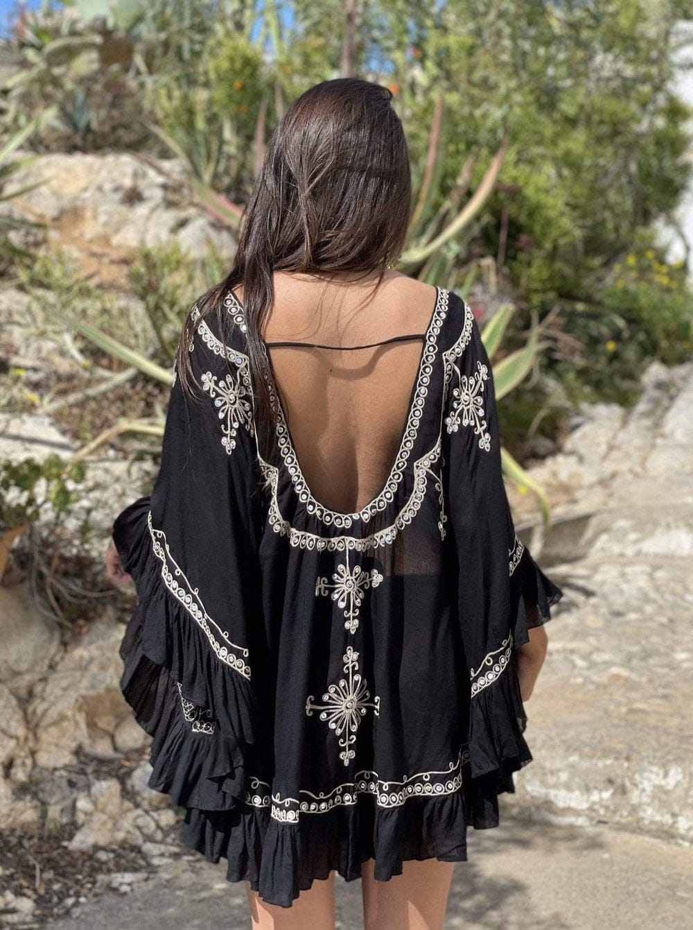 Chic Embroidered Black Casual Dress