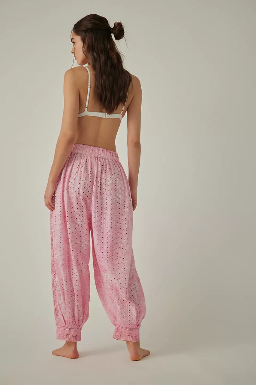 Pink Embroidered Boho Pants