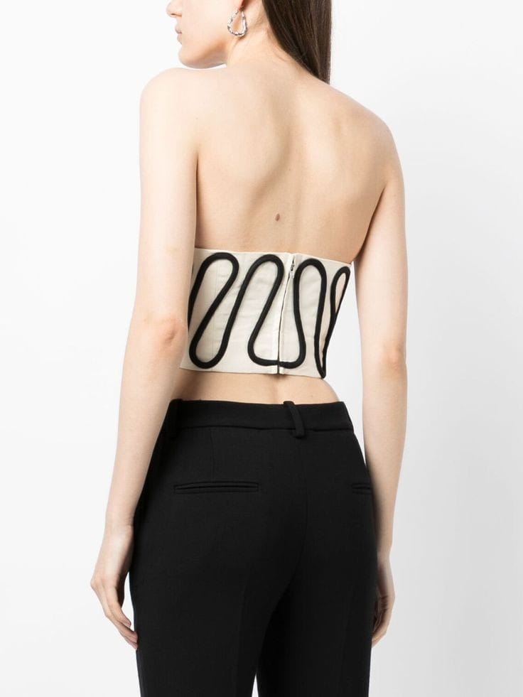 Embroidered Sweetheart Neckline Corset Top with Black Swirl Detailing