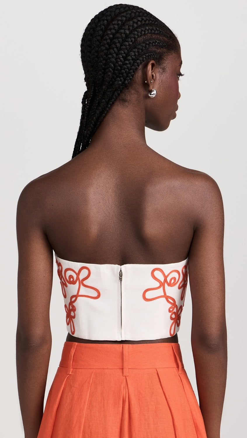 Embroidered Sweetheart Neckline Corset Top with Black Swirl Detailing